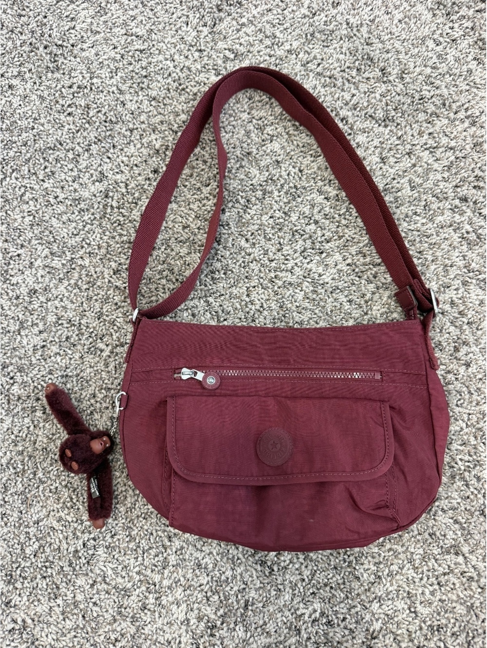 KIPLING Syro Crossbody Bag with Monkey Keychain Burgundy Women's Shoulder Bag